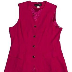 Vintage Long Business Dress Suit Vest Hot Pink 80's by Lauren Alexandra V-Neck